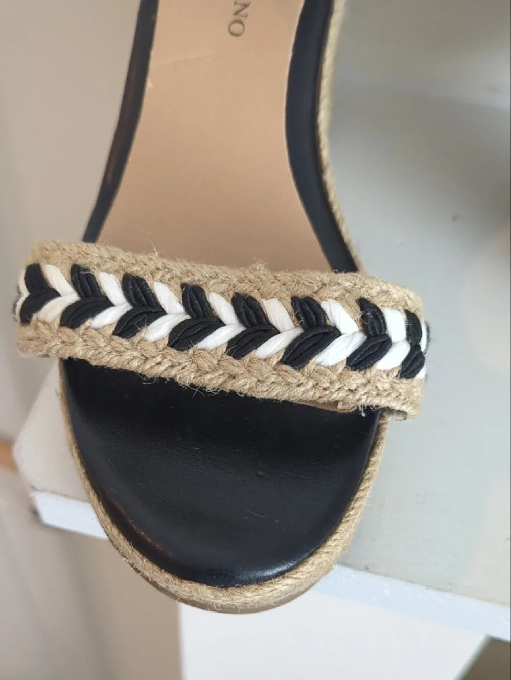 Christian Siriano Black and Natural Espadrille Wedge Sandals